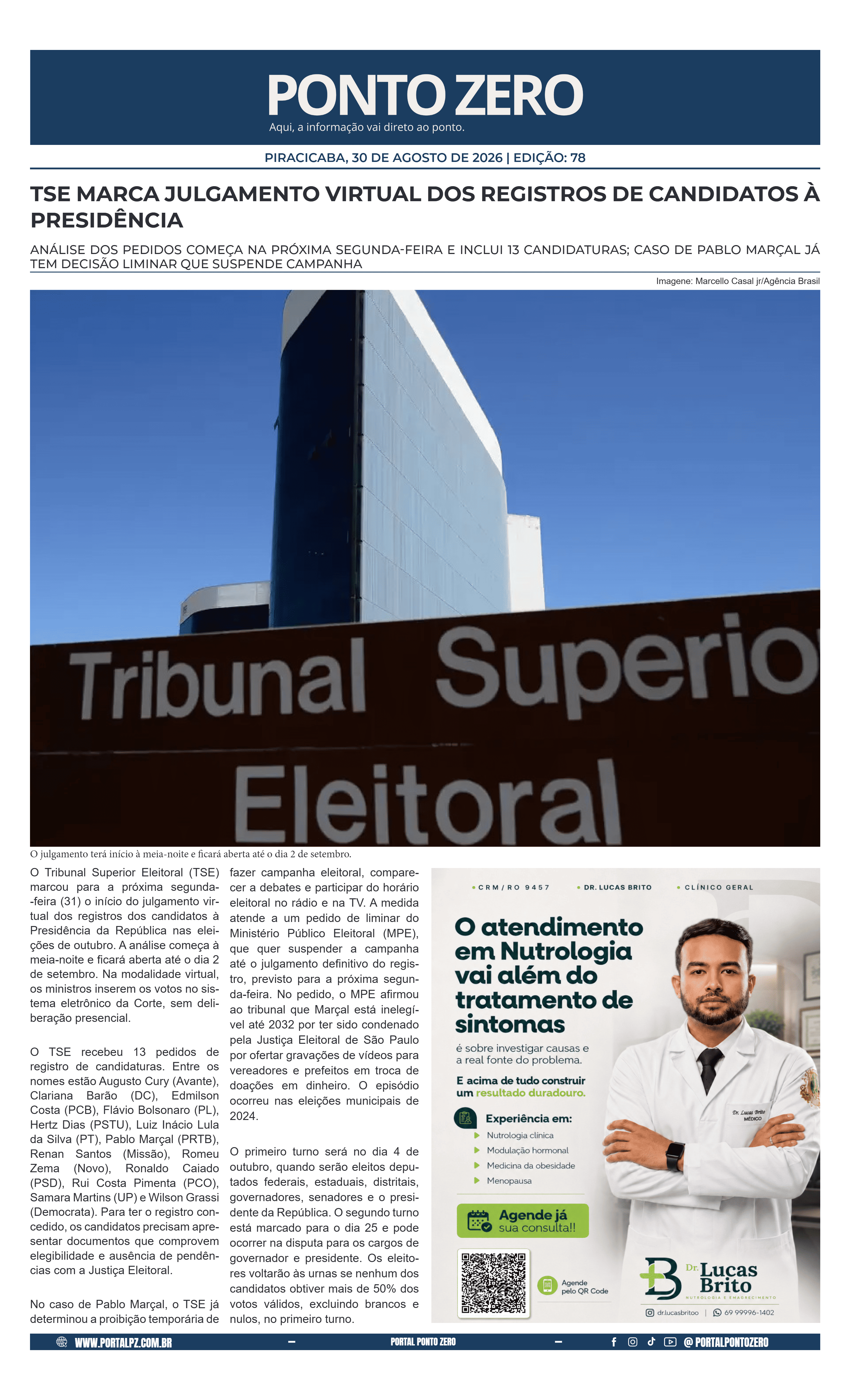 Capa de JornalPontoZero - Ed. 78 -30-08-2026