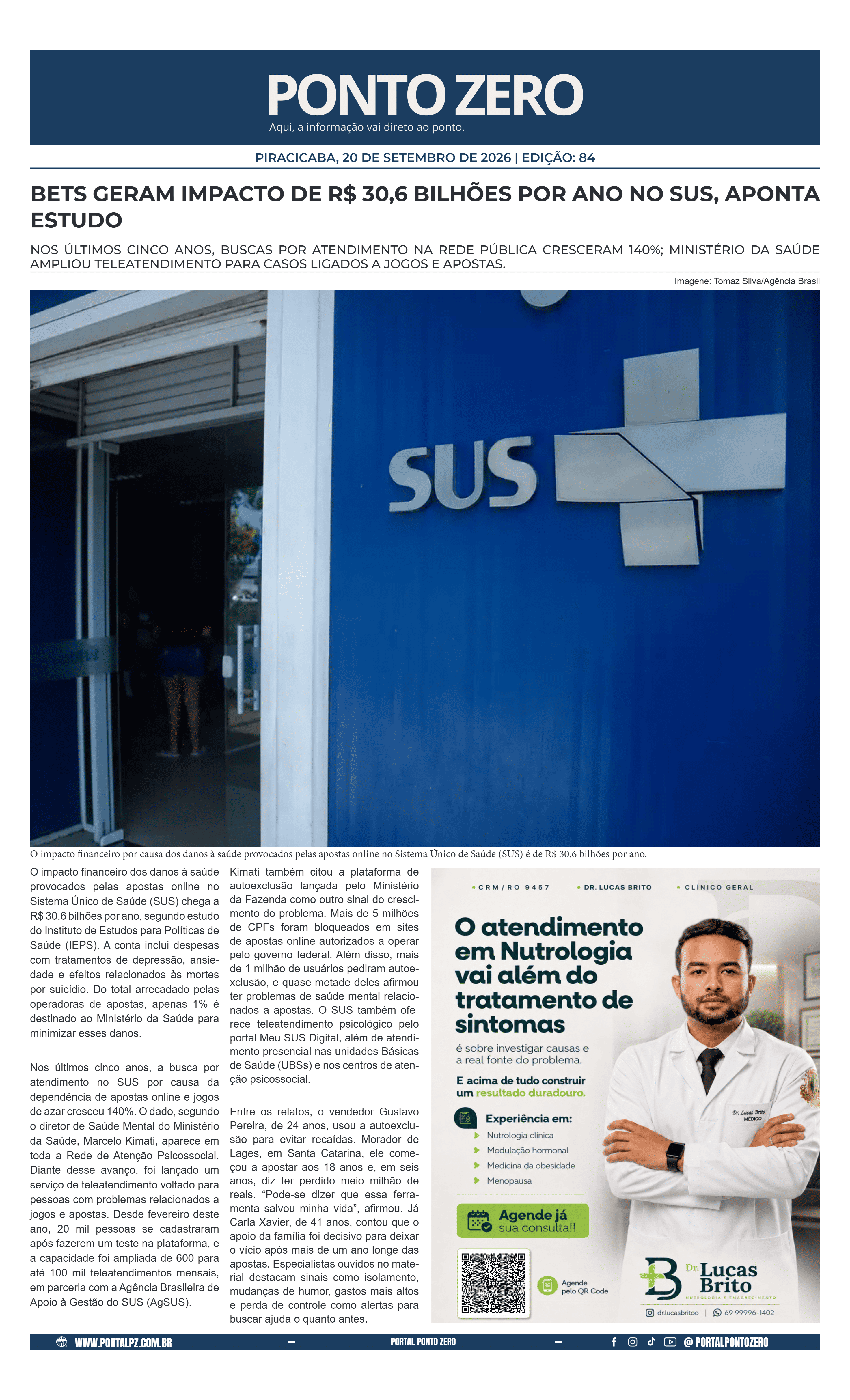 Capa de JornalPontoZero - Ed. 84 -20-09-2026